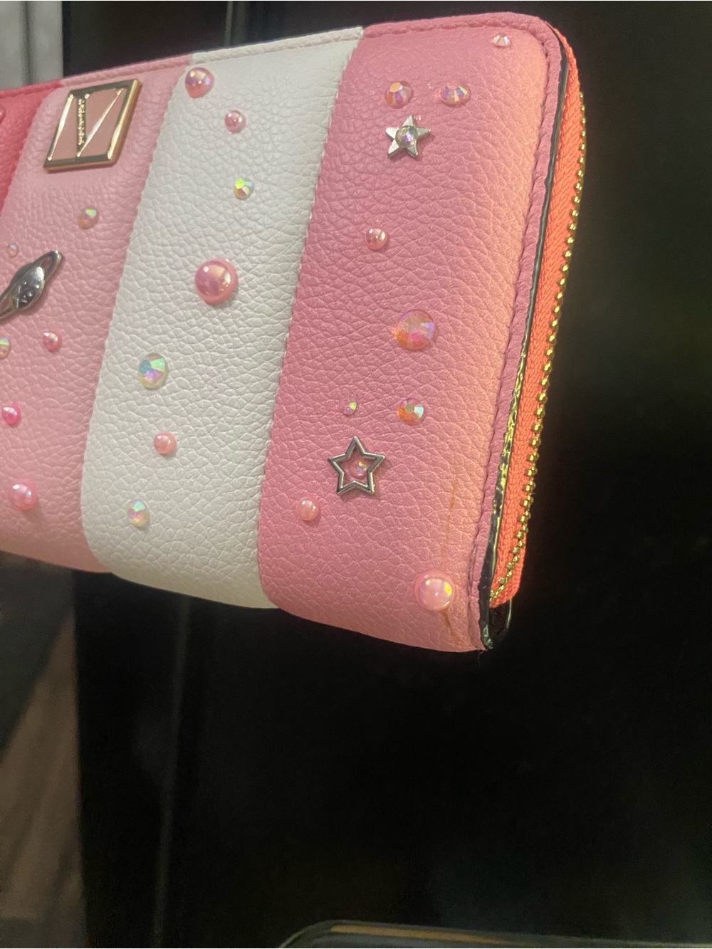 Victoria's Secret Pink & White Striped Zip Wallet with Gem and Celestial Accents - Picture 3 of 3